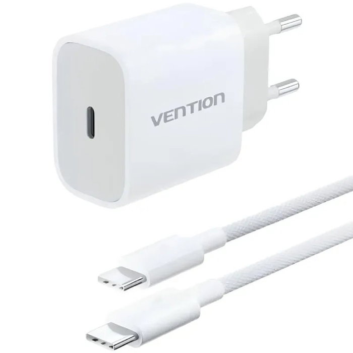 Vention Cargador de Pared 20W con USB-C y Cable USB-C Blanco G16W0-EU Vention Cargador de Pared 20W con USB-C y Cable USB-C Blanco G16W0-EU